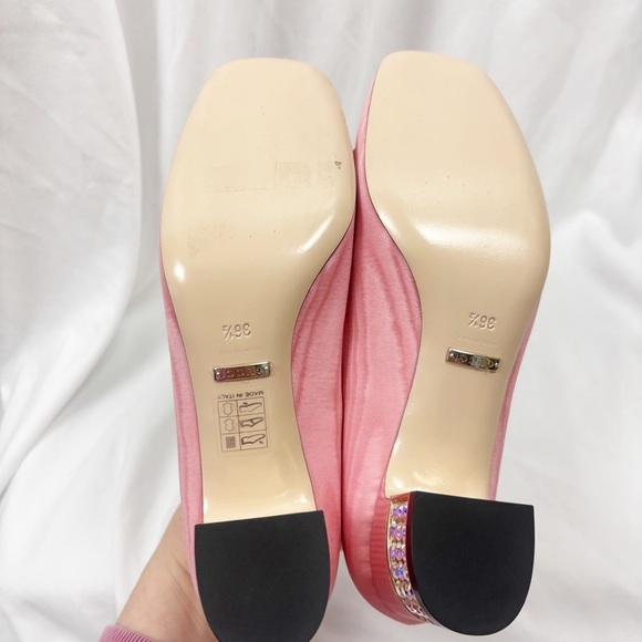 Gucci Madelyn Silk Moire Crystal G Block Heel Pump Pink EU 36.5 Designer - Picture 9 of 11